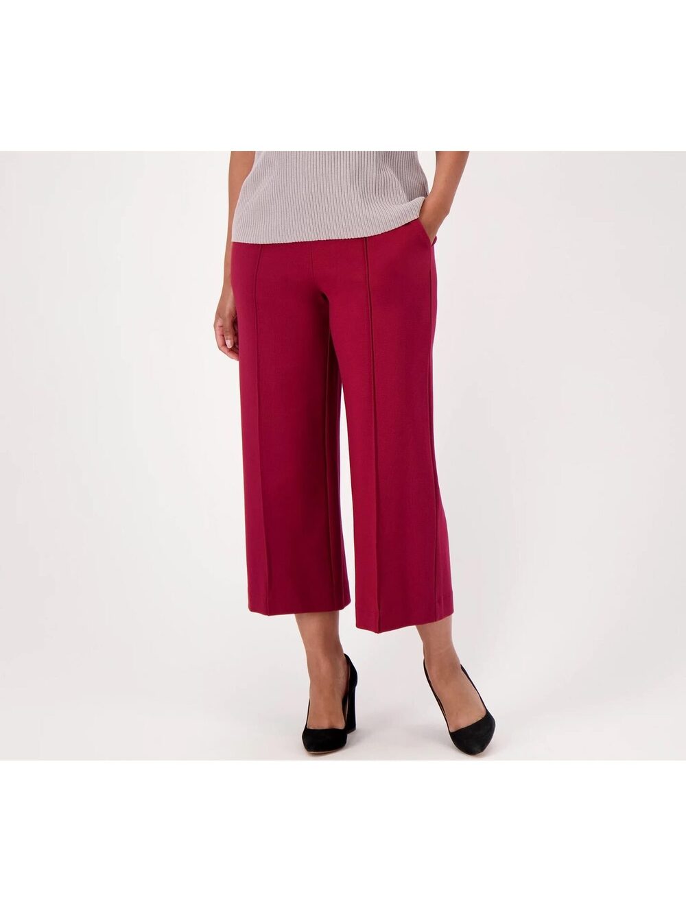 J Jason Wu The Jason Ponte Pants XL Burgundy Wide Leg Cropped Gaucho Stretch
